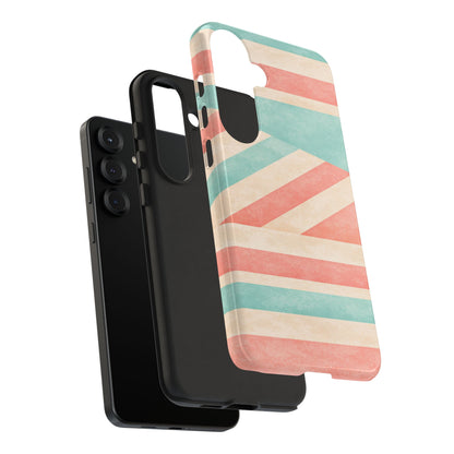 Pastel Stripes Tough Phone Case – Retro Coral & Teal Protective Cover