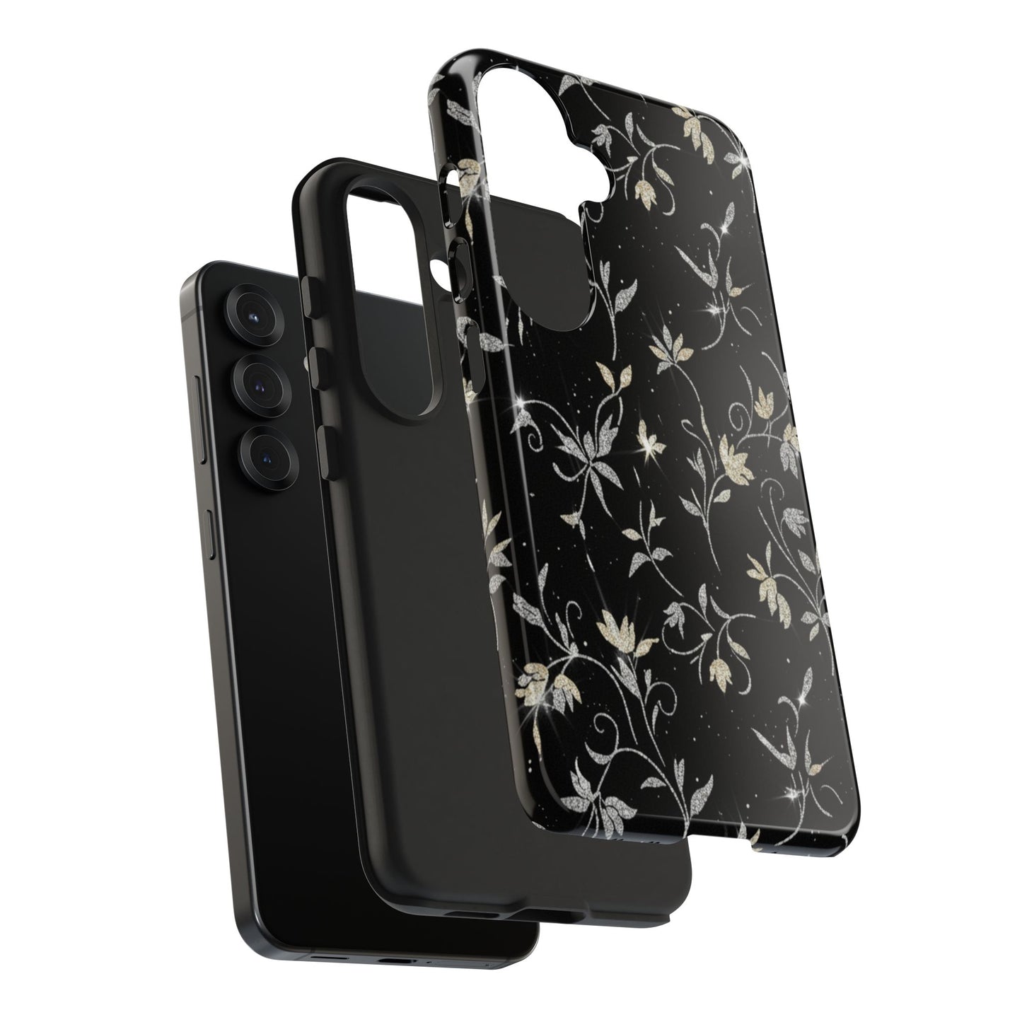 Floral Noir Tough Phone Case — Vintage Black Botanical Protective Cover