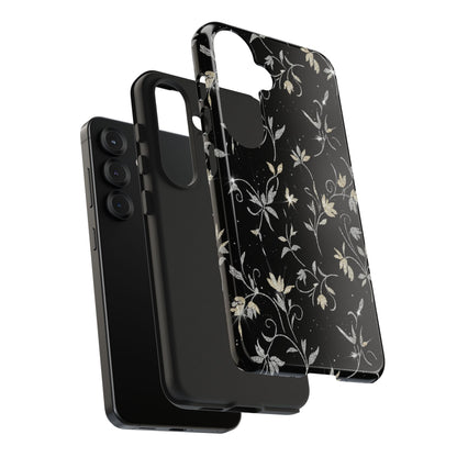 Floral Noir Tough Phone Case — Vintage Black Botanical Protective Cover