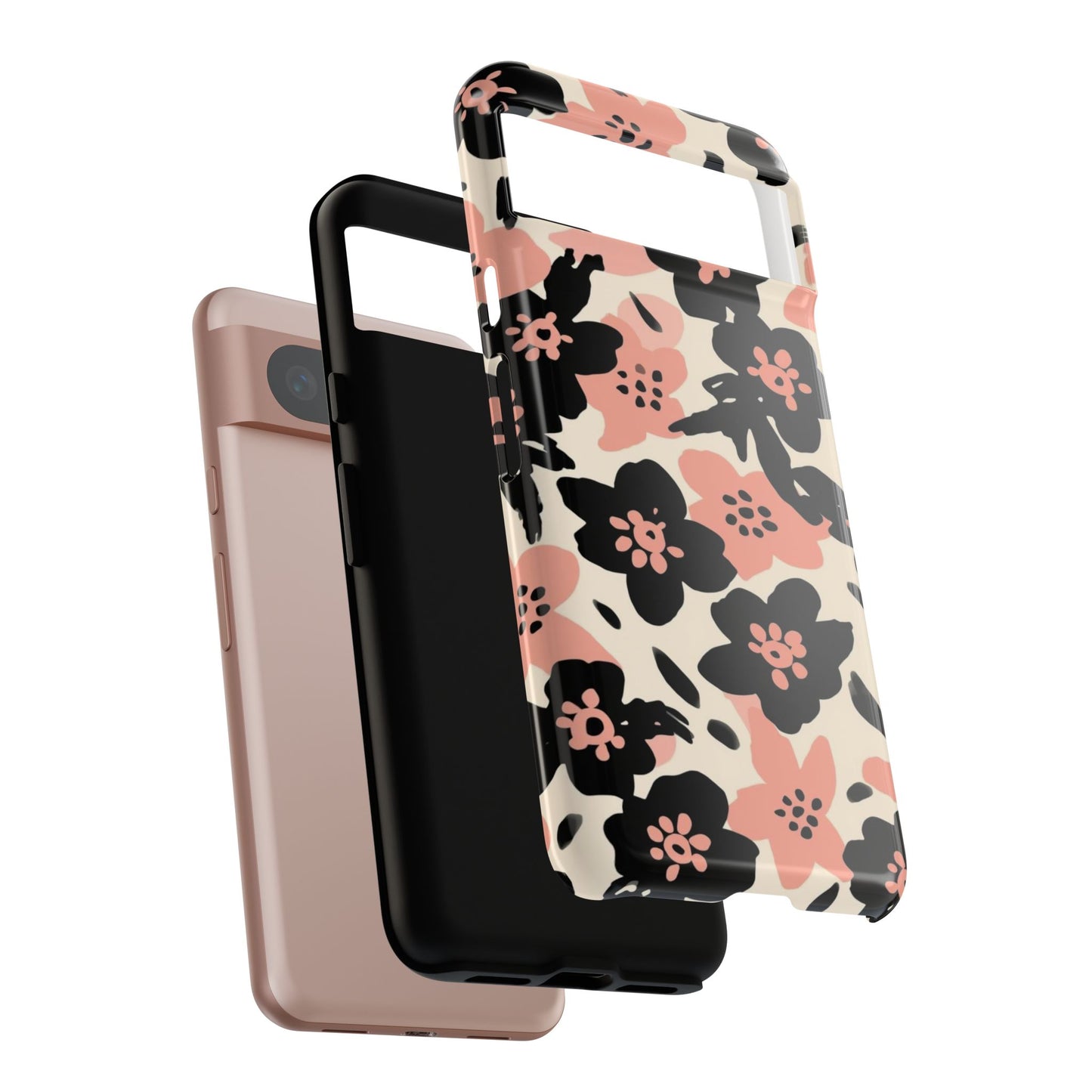 Floral Phone Case — Pink & Black Retro Blossom Protective Cover