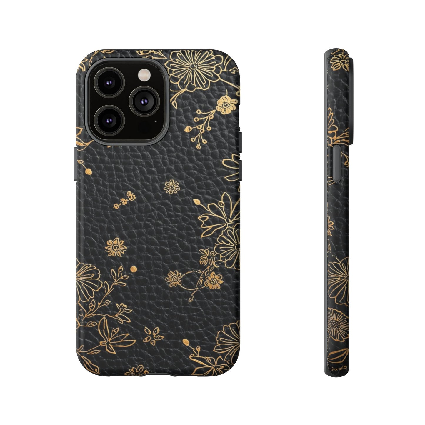 Floral Gold Foil Leather Texture Tough Phone Case