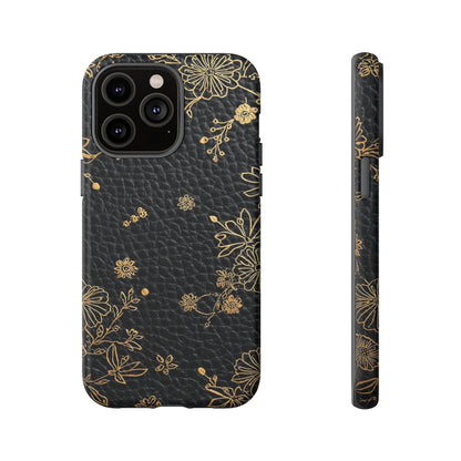 Floral Gold Foil Leather Texture Tough Phone Case