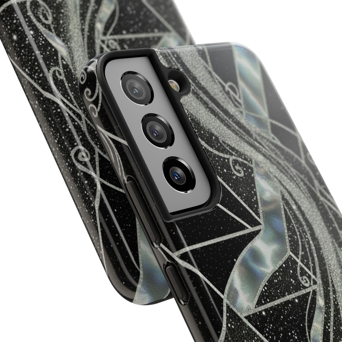 Geometry Tough Phone Case — Iridescent Ribbon on Black Celestial Background