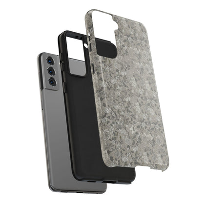 Gray Floral Tough Phone Case — Durable Protective Phone Cover with Vintage Botanical Pattern