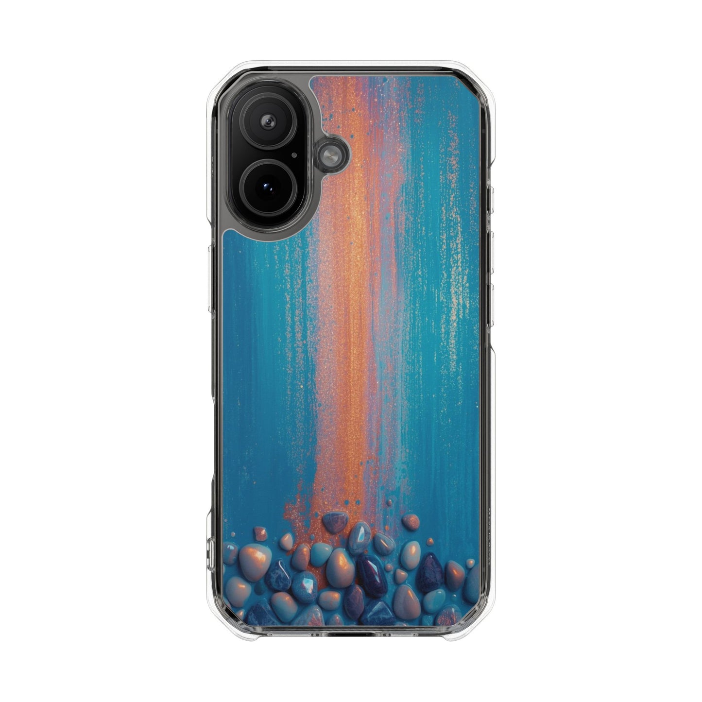 Clear Magnetic Phone Case — Abstract Blue Sunset Pebble Design