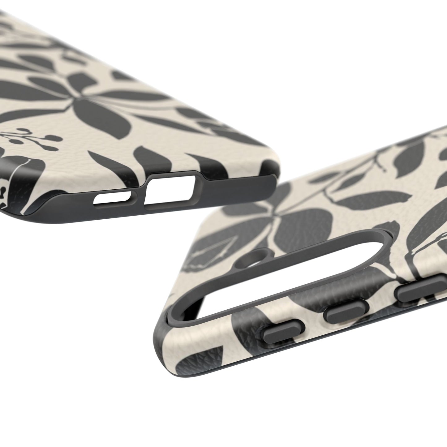 Black Floral Pattern Phone Case — Monochrome Botanical Tough Case