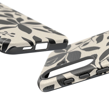 Black Floral Pattern Phone Case — Monochrome Botanical Tough Case