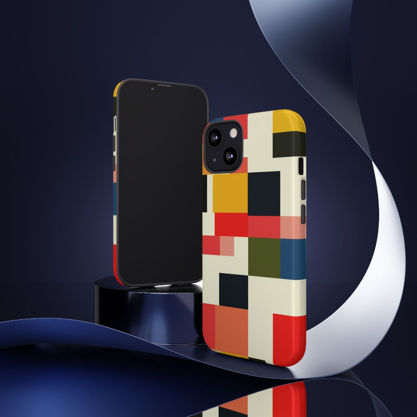 Abstract Color Block Tough Phone Case — Retro Geometric Protective Cover