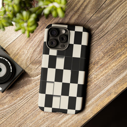 Checkerboard Tough Phone Case — Classic Black & Cream Grid Protective Cover