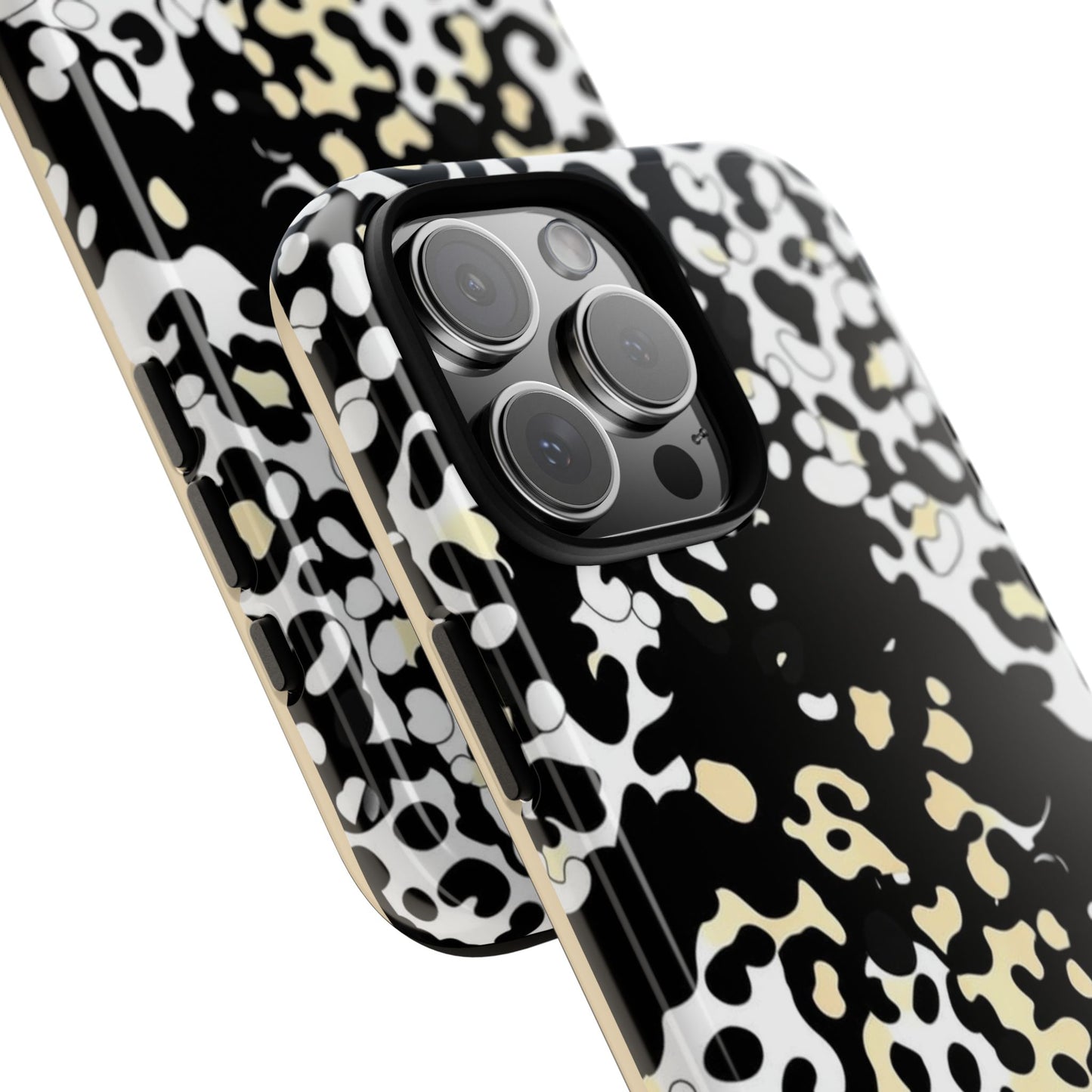 Leopard Splash Tough Phone Case — Black & Cream Animal Print Protective Cover