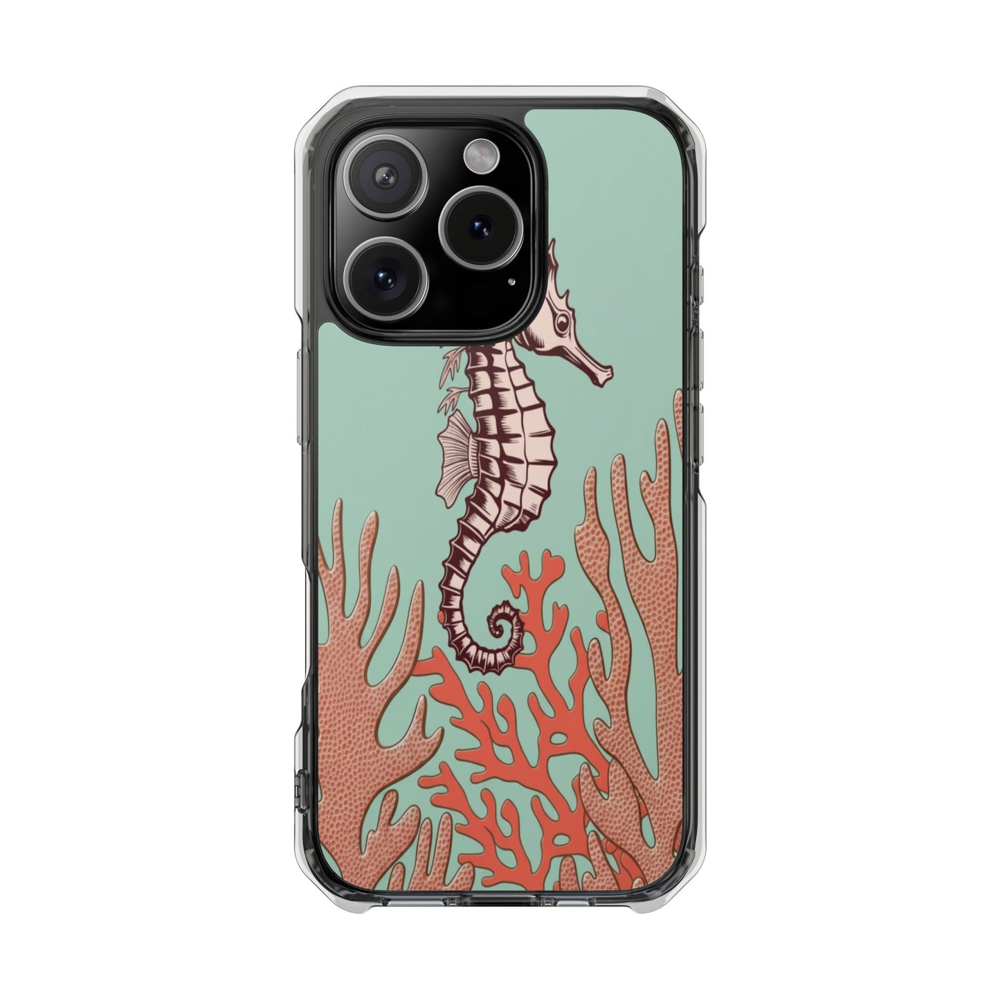Clear Magnetic Phone Case — Seahorse & Coral Ocean Design