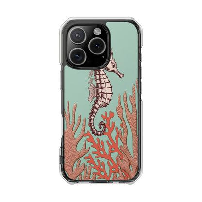 Clear Magnetic Phone Case — Seahorse & Coral Ocean Design