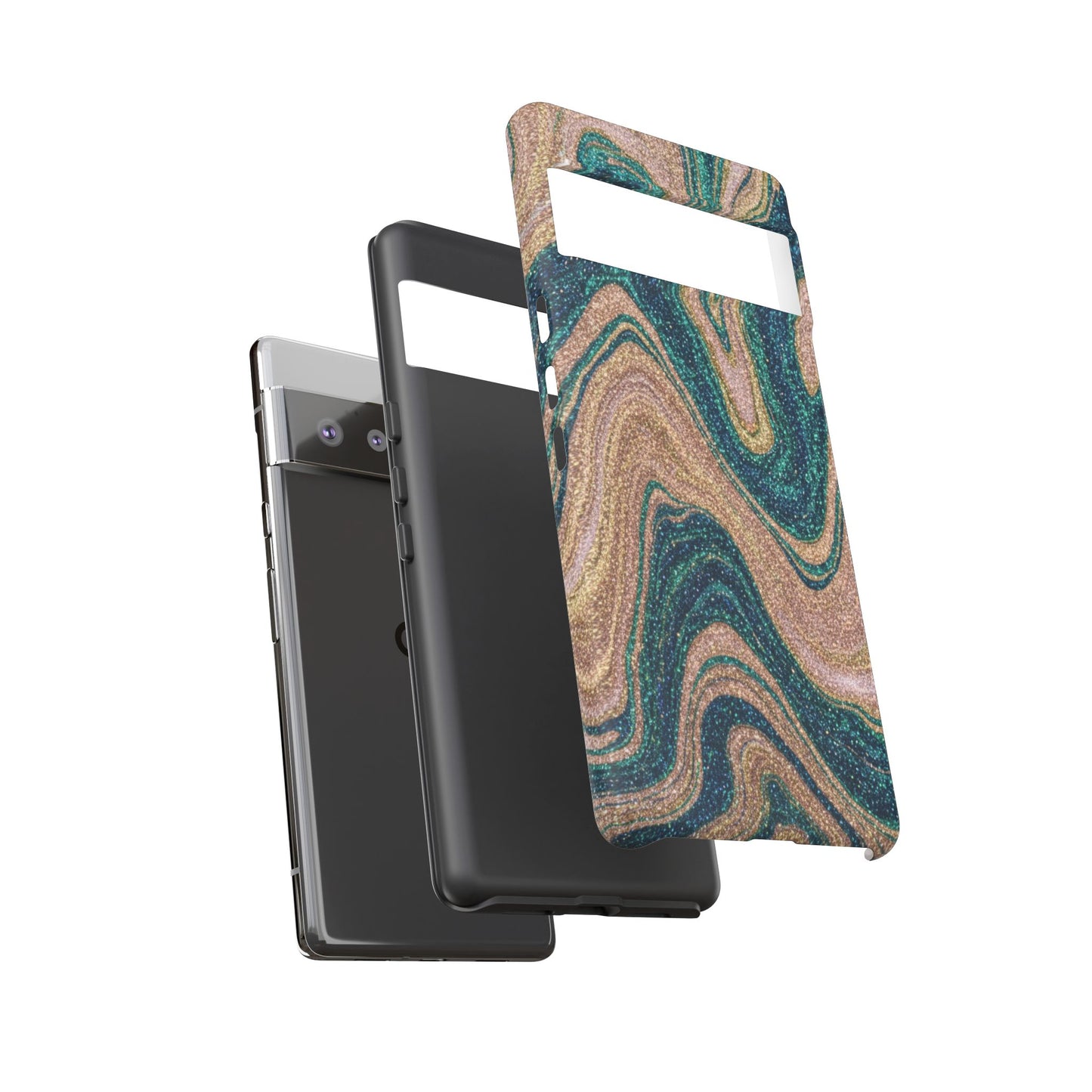 Marbled Teal & Gold Phone Case — Glitter Swirl Tough Case