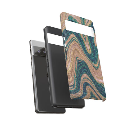 Marbled Teal & Gold Phone Case — Glitter Swirl Tough Case