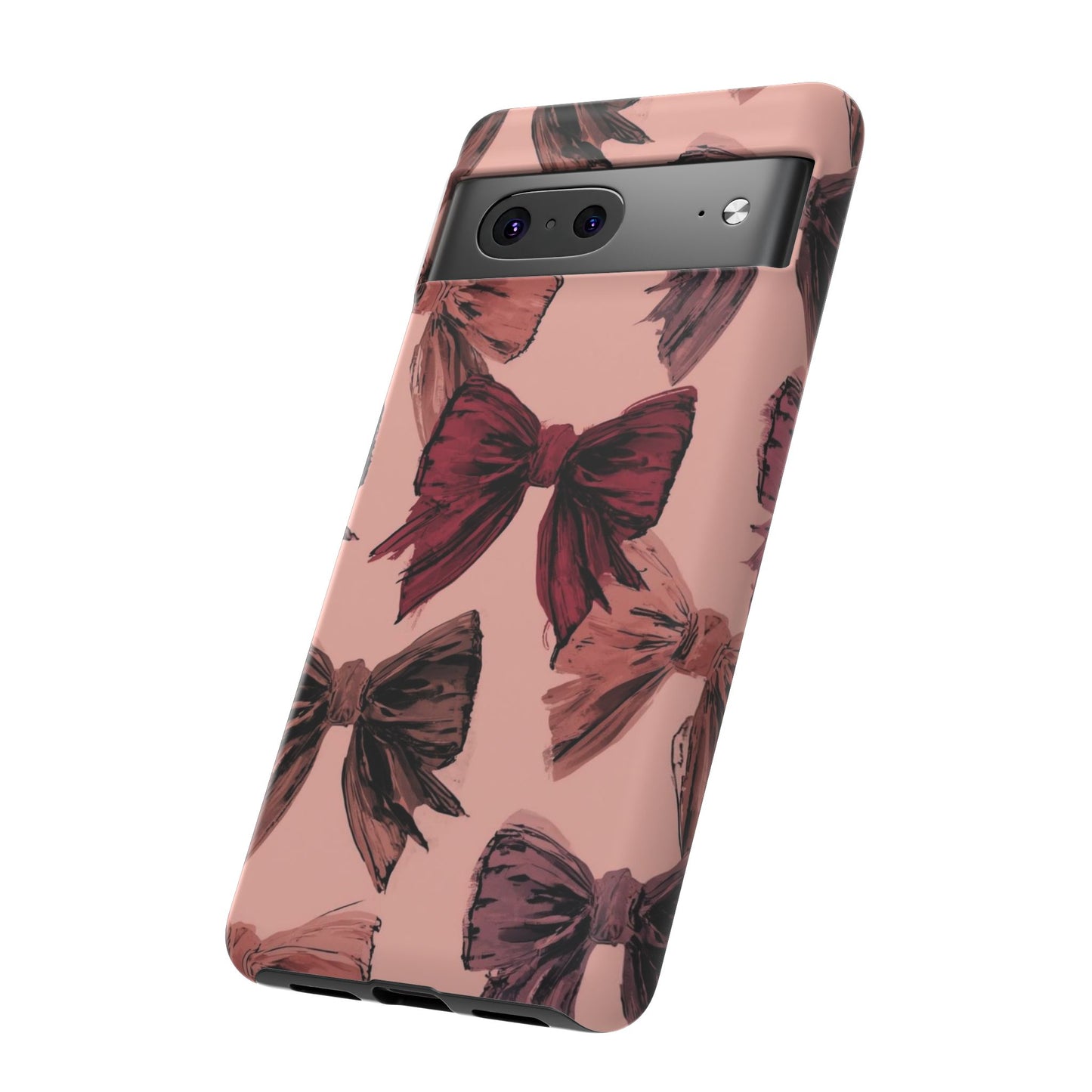 Bow Pattern Tough Phone Case — Pink Watercolor Bows Protective iPhone Cover