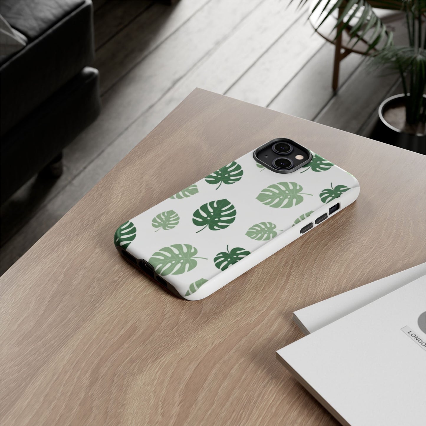 Monstera Leaf Tough Phone Case – Tropical Green Palm Pattern Protective Cover
