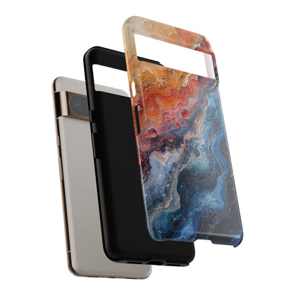 Marbled Galaxy Tough Phone Case — Abstract Blue & Coral Protective Cover