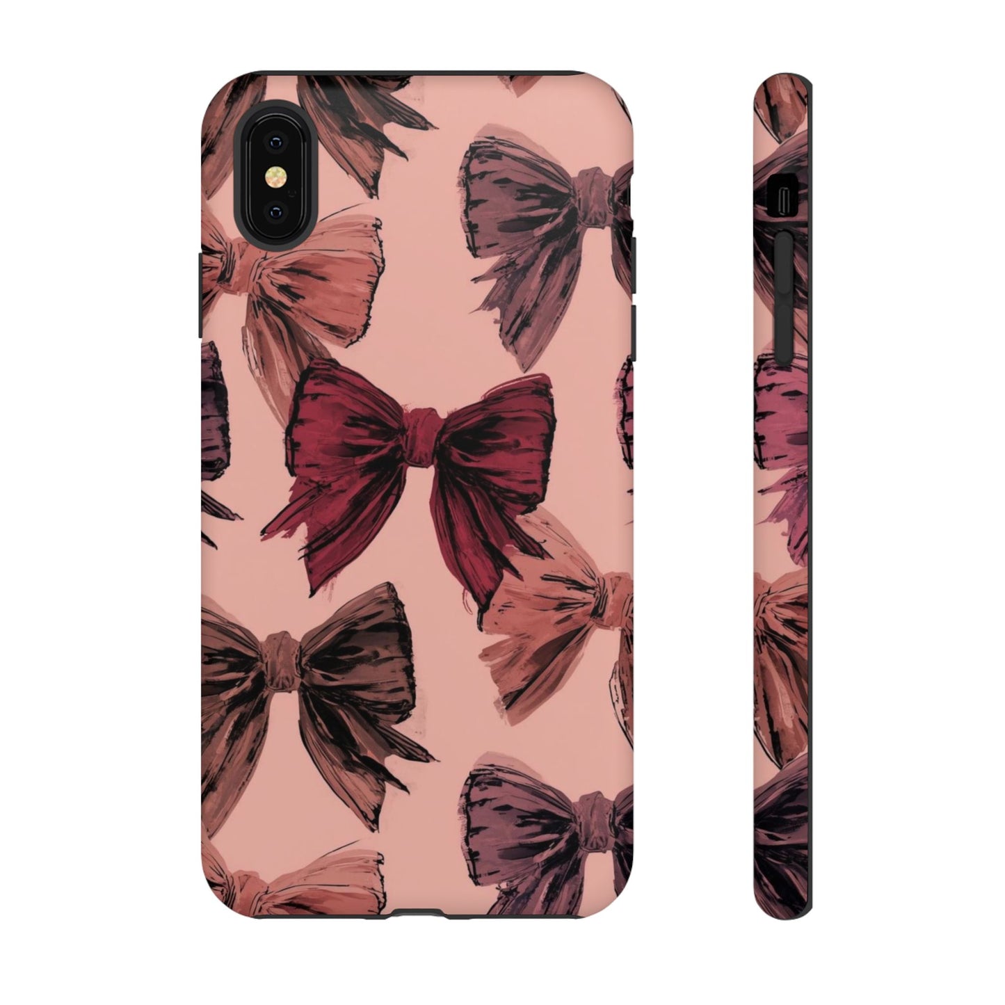 Bow Pattern Tough Phone Case — Pink Watercolor Bows Protective iPhone Cover