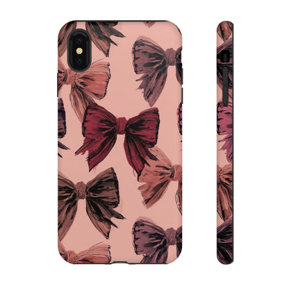 Bow Pattern Tough Phone Case — Pink Watercolor Bows Protective iPhone Cover