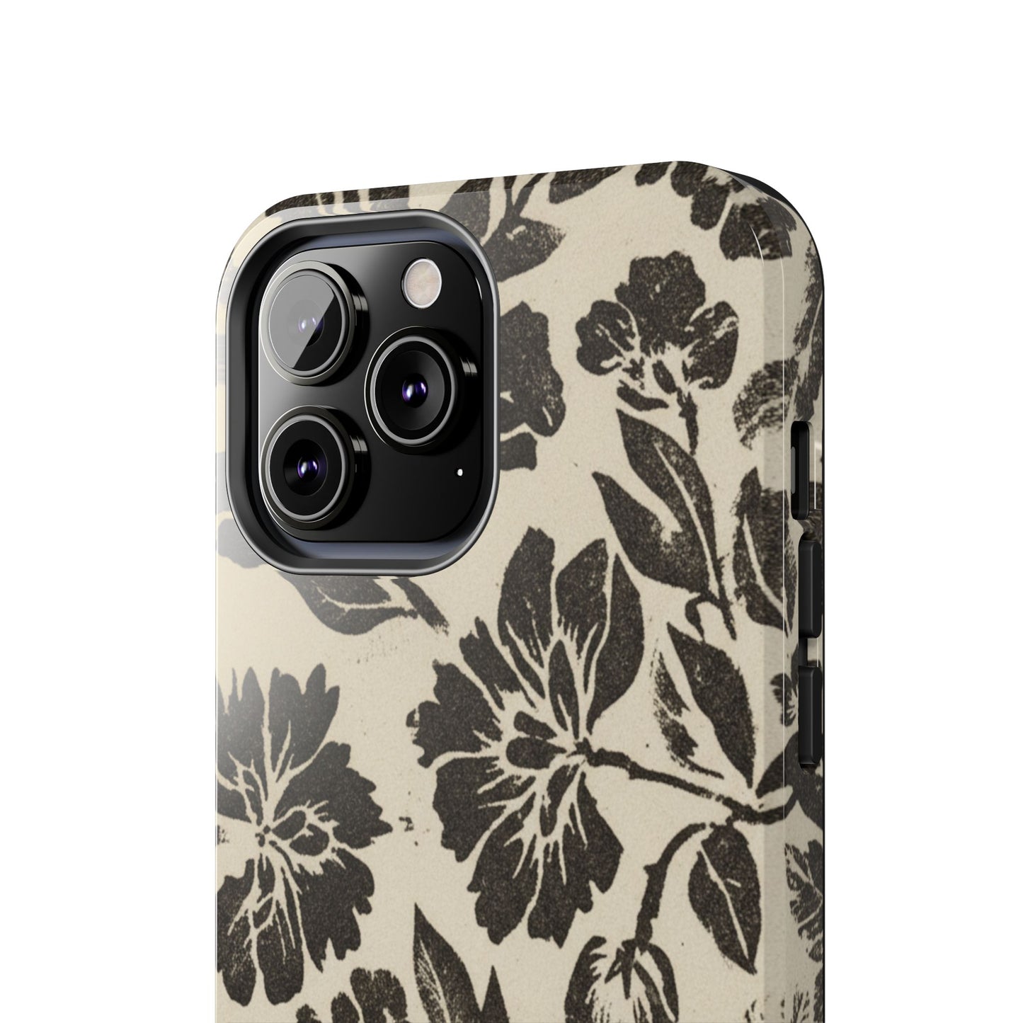 Floral Noir Tough Phone Case — Black Vintage Flower Protective Cover