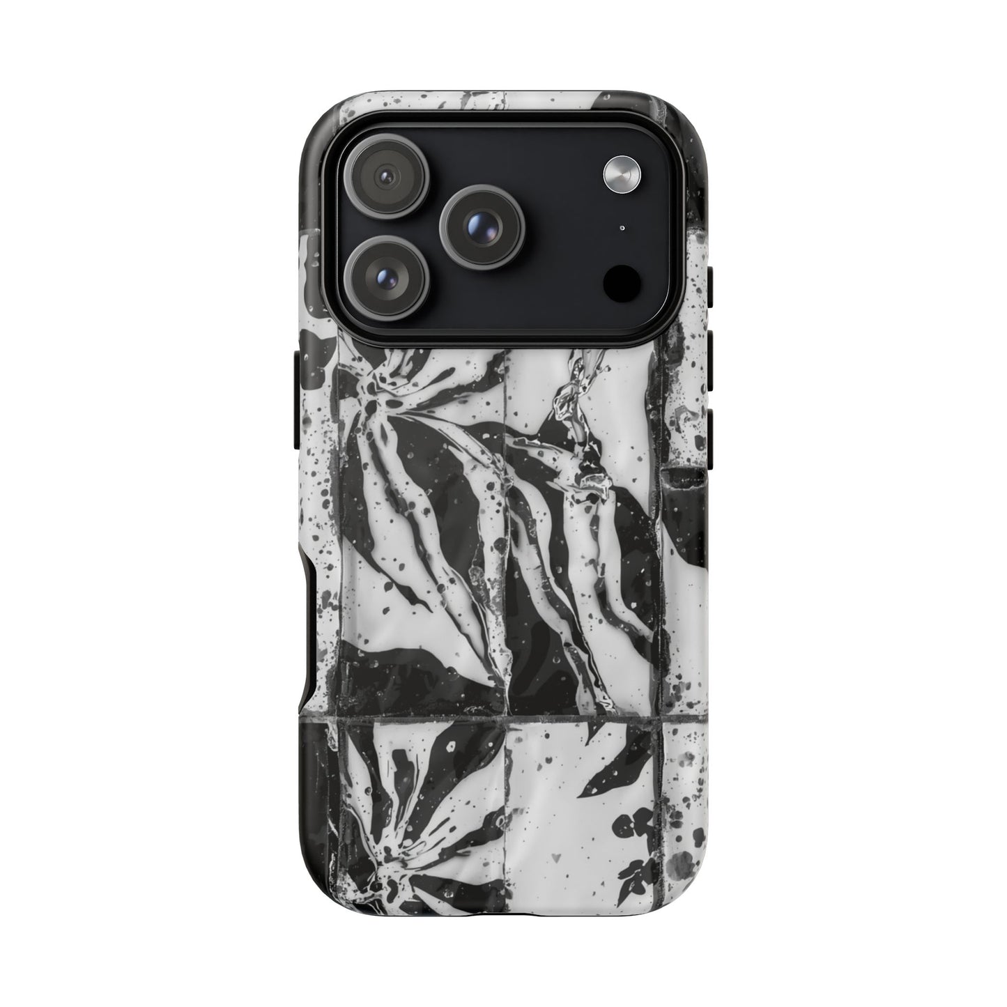 Monochrome Tile Floral Tough Phone Case