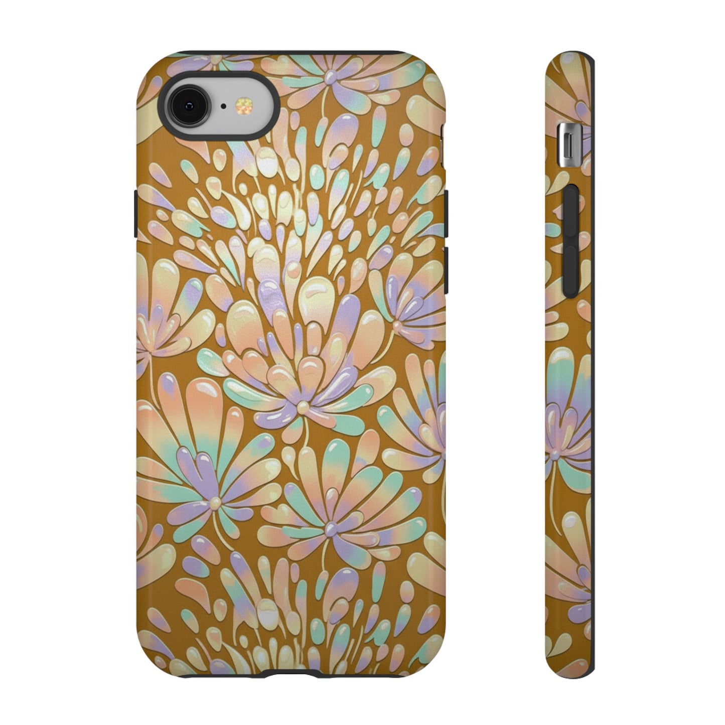Floral Burst Tough Phone Case – Gold Pastel Botanical Protection