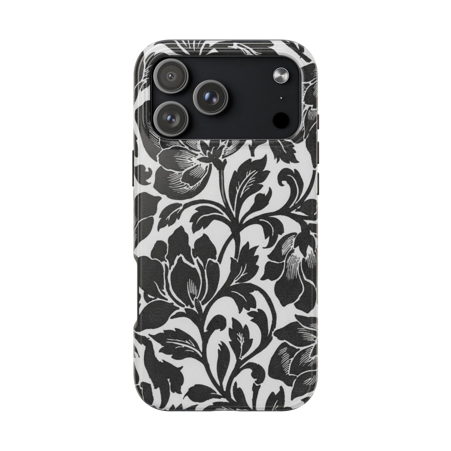 Tough Phone Case — Black & White Vintage Floral Protective Cover