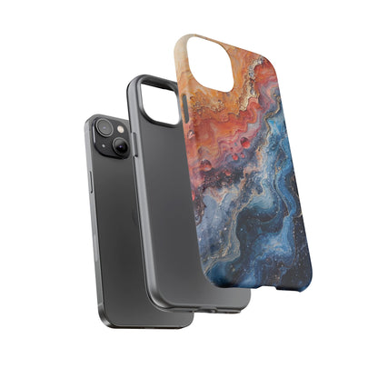 Marbled Galaxy Tough Phone Case — Abstract Blue & Coral Protective Cover