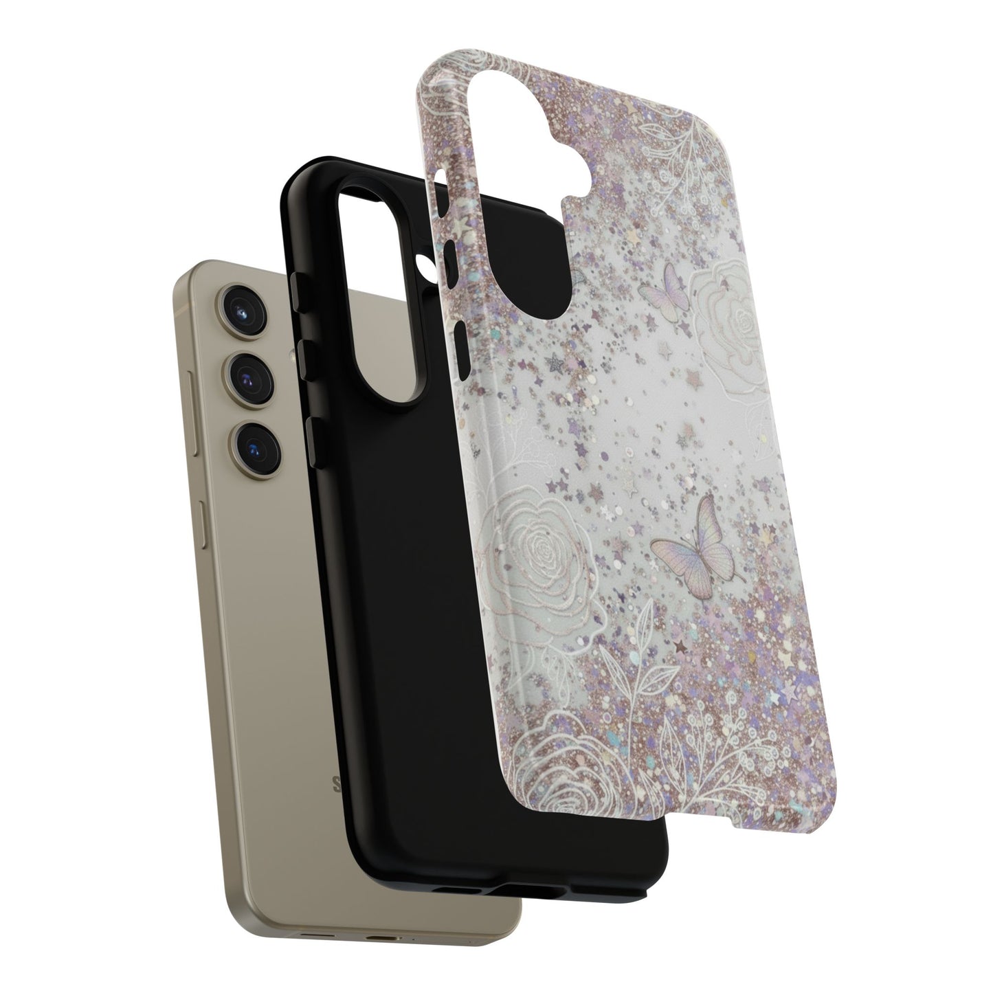 Butterfly Glitter Tough Phone Case — Floral Sparkle Protective Case