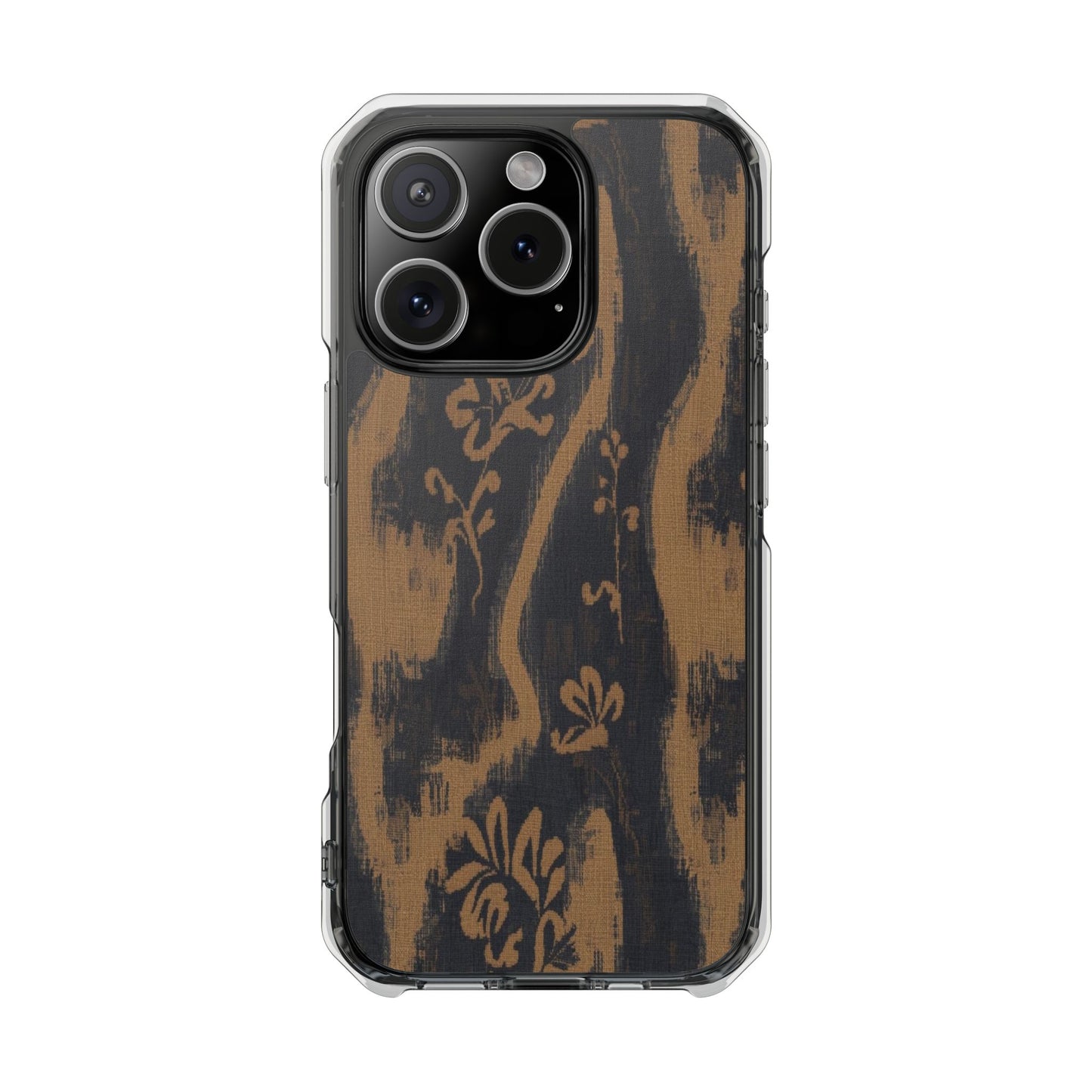 Clear Magnetic Phone Case — Rustic Woodgrain Floral Design