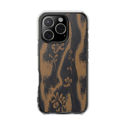 Clear Magnetic Phone Case — Rustic Woodgrain Floral Design