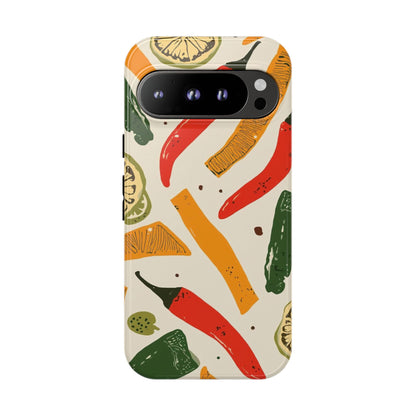 Spicy Peppers Phone Case – Colorful Chili, Lime & Citrus Pattern