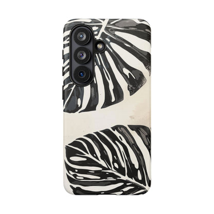 Monstera Leaf Tough Phone Case – Black & White Tropical Protective Case