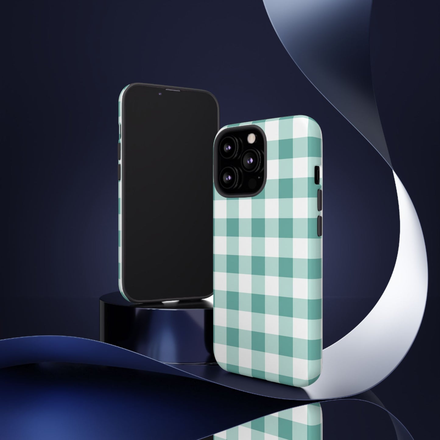 Mint Green Buffalo Check Tough Phone Case — Durable Plaid Protective Cover