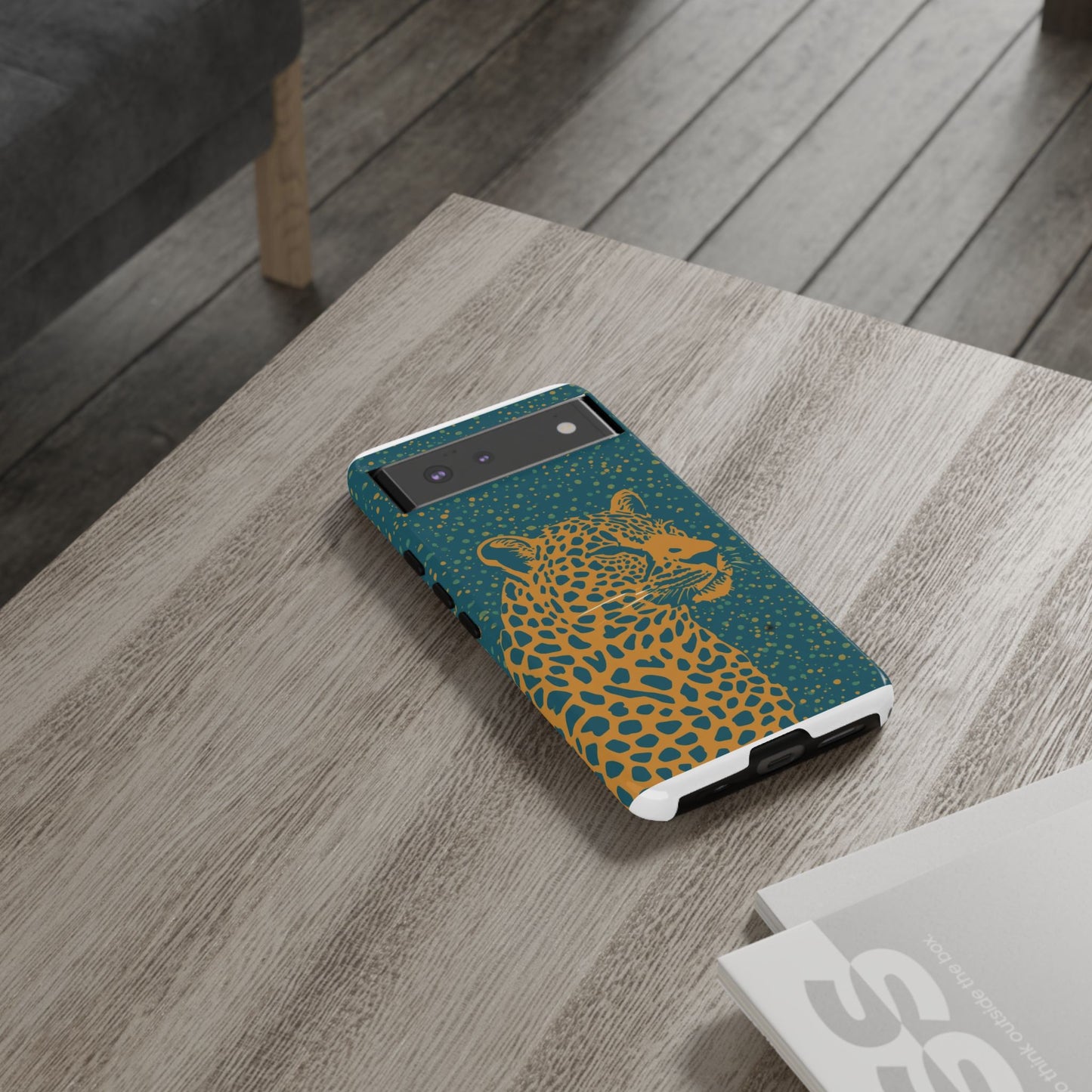 Leopard Spotlight Phone Case — Teal Gold Animal Print Protective Cover