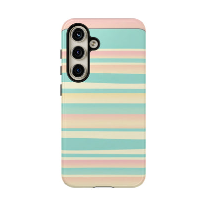 Pastel Striped Tough Phone Case — Mint, Peach & Cream Protective Cover
