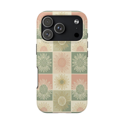 Copy of Sunflower Check iPhone Tough Phone Case — Retro Pastel Floral Protective Cover