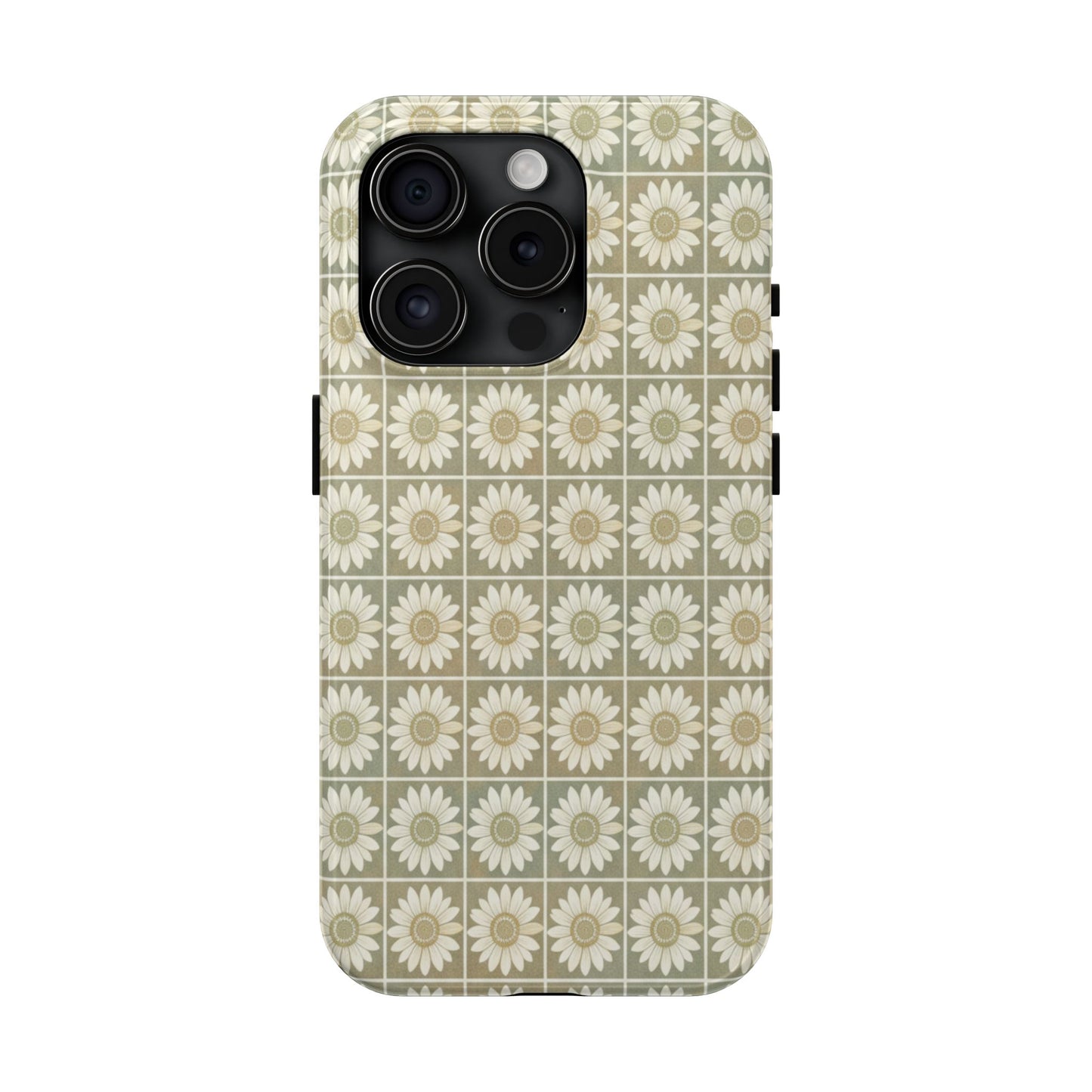 Daisy Tile Tough Phone Case — Retro Floral Protective Phone Cover