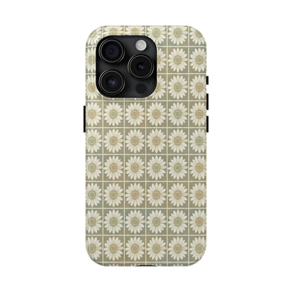 Daisy Tile Tough Phone Case — Retro Floral Protective Phone Cover