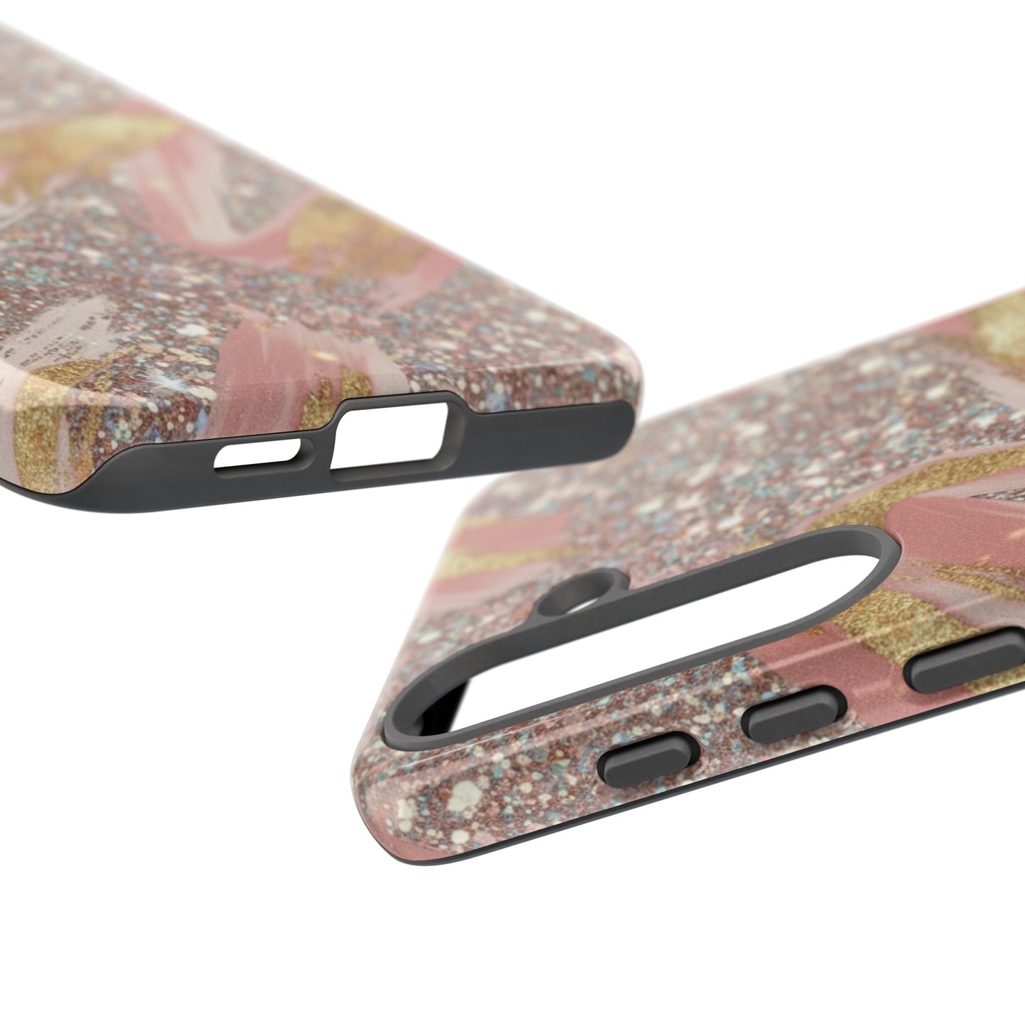 Glitter Blush Marble Phone Case — Pink Gold Swirl Tough Case