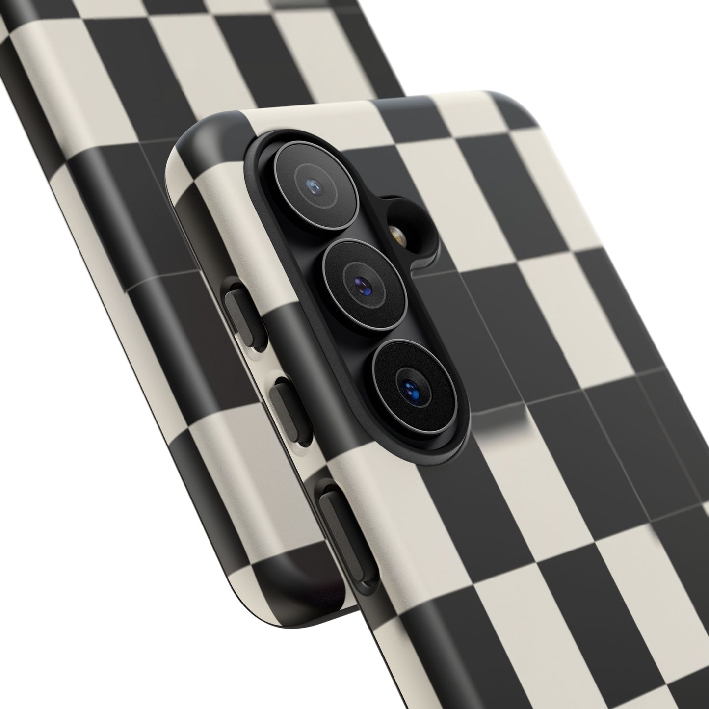 Checkerboard Tough Phone Case — Classic Black & Cream Grid Protective Cover