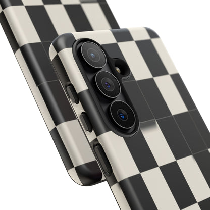 Checkerboard Tough Phone Case — Classic Black & Cream Grid Protective Cover