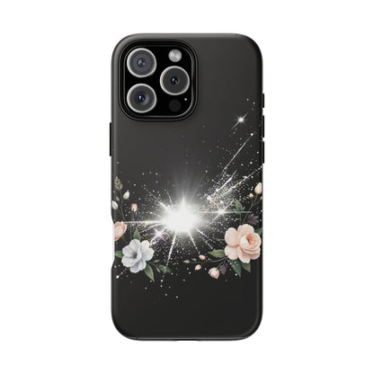 Floral Burst Phone Case — Protective Black Sparkle Design