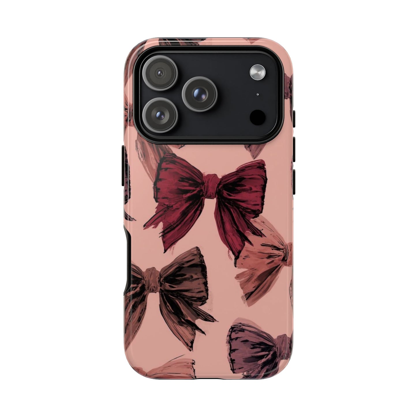 Bow Pattern Tough Phone Case — Pink Watercolor Bows Protective iPhone Cover