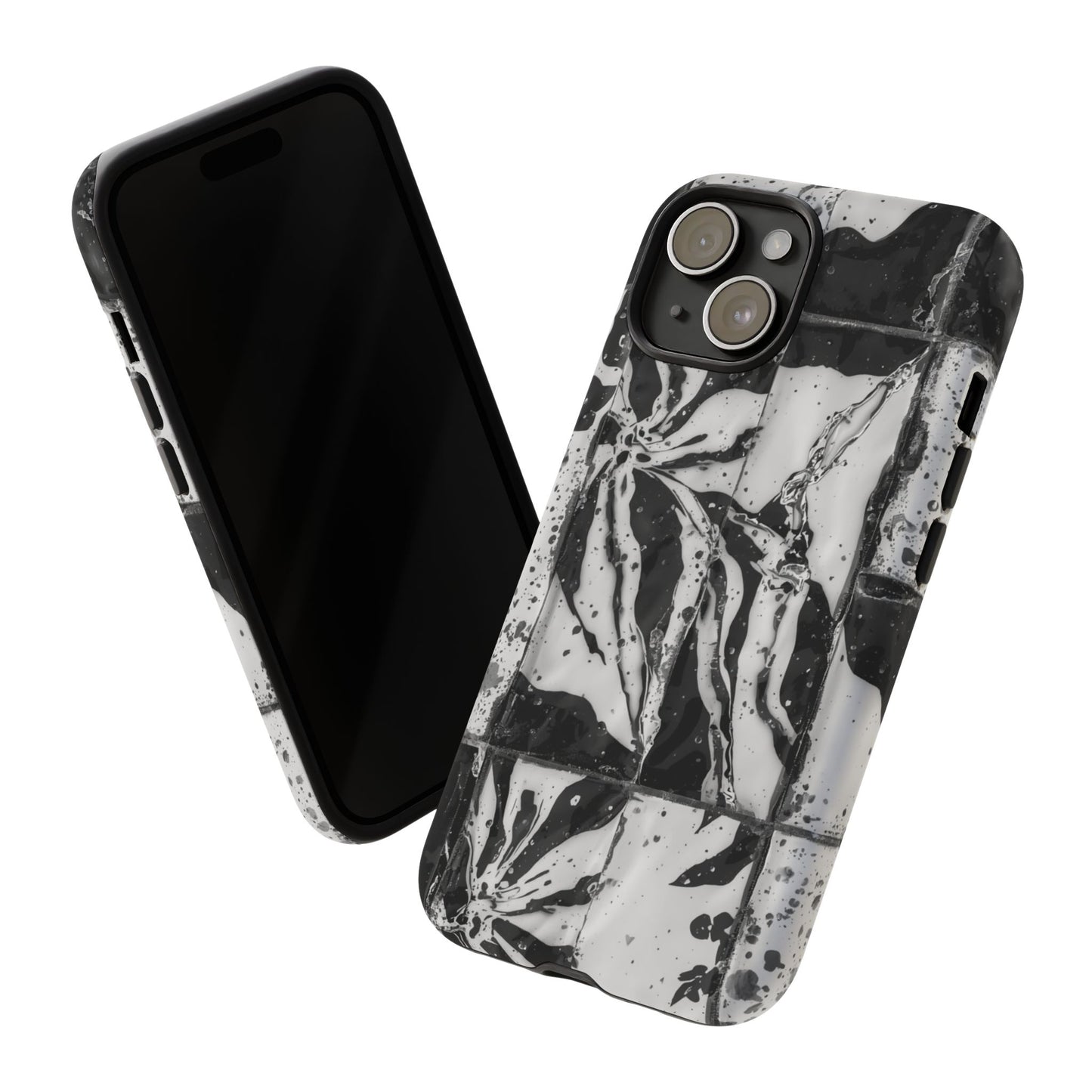 Monochrome Tile Floral Tough Phone Case