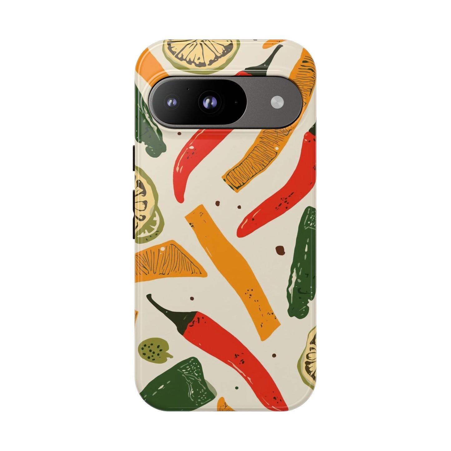 Spicy Peppers Phone Case – Colorful Chili, Lime & Citrus Pattern