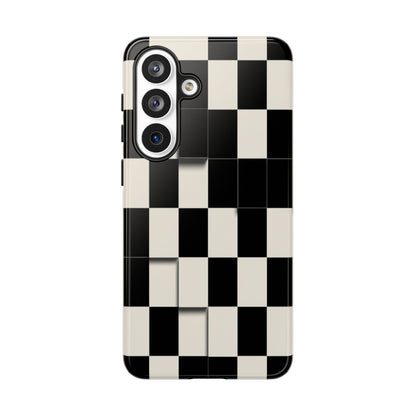 Checkerboard Tough Phone Case — Classic Black & Cream Grid Protective Cover
