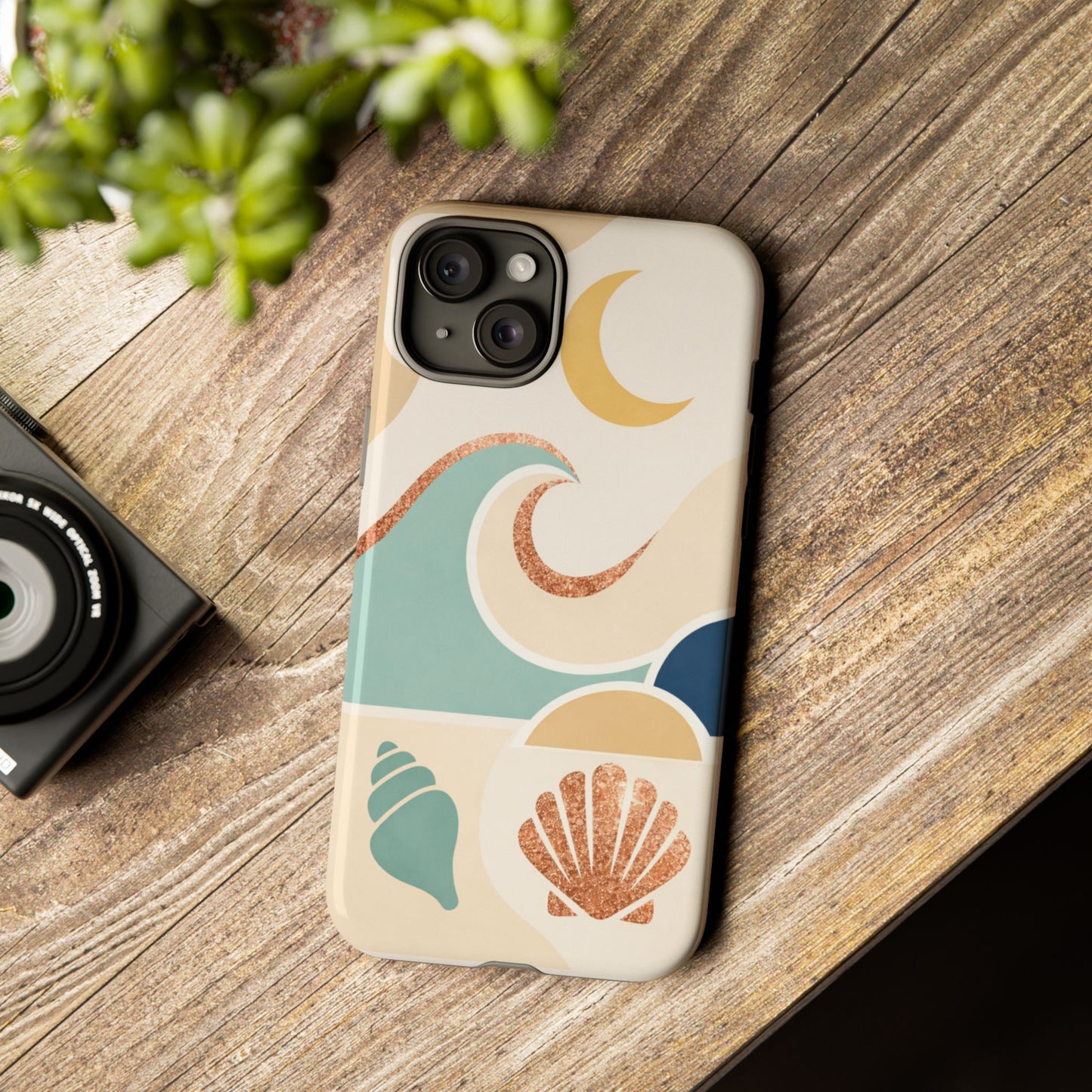 Sea Breeze Tough Phone Case — Retro Waves & Shells Design