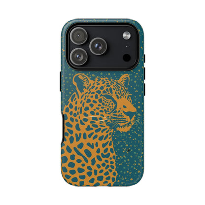 Leopard Spotlight Phone Case — Teal Gold Animal Print Protective Cover