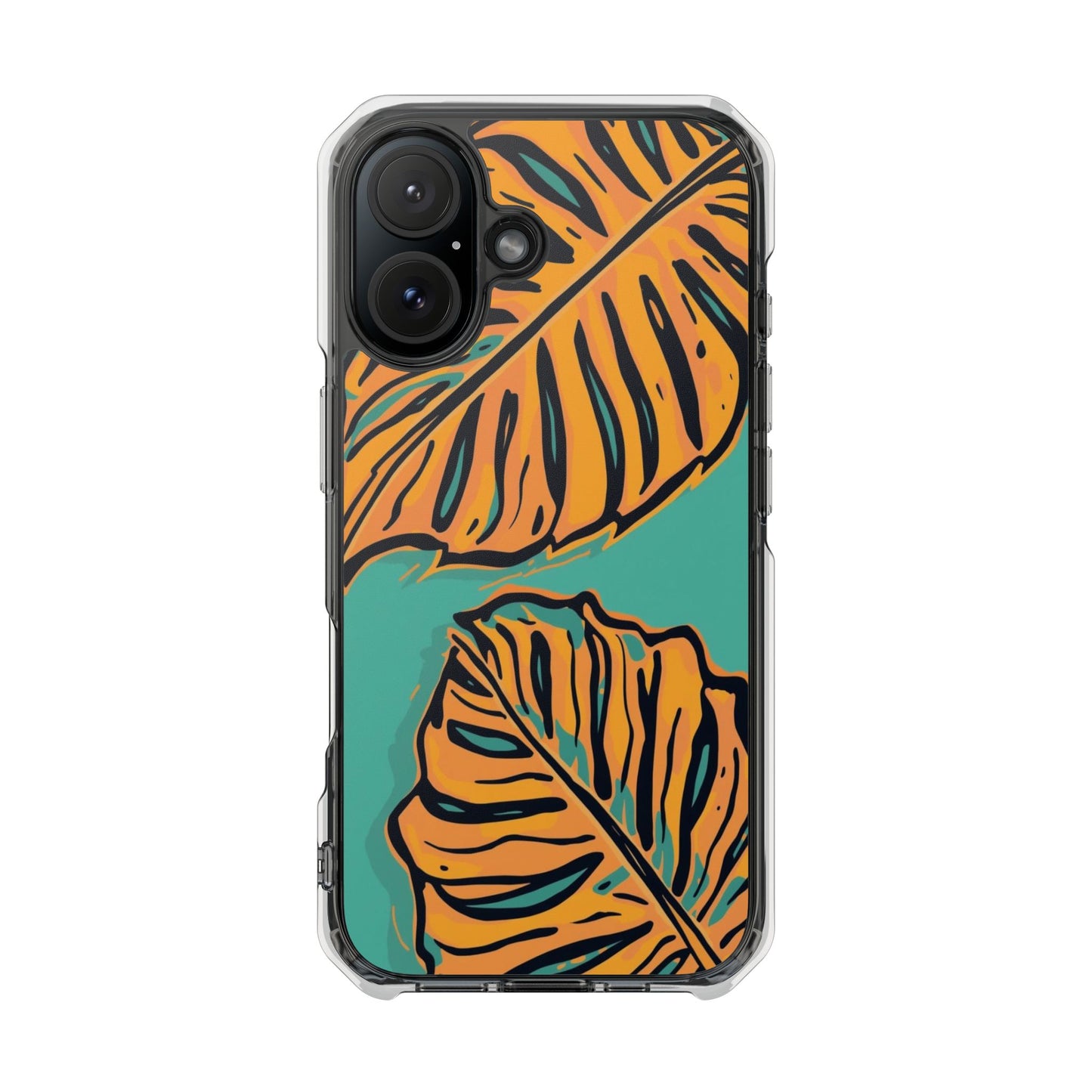 Clear Magnetic Phone Case — Tropical Orange Leaf Design